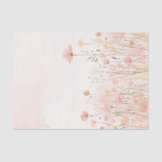 Blush Roze Waterverf Wildbloemen Decoupage Tissuepapier (Voorkant)