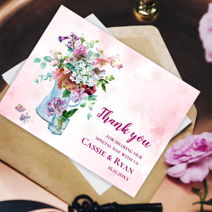 Blush Roze Waterverf Wildflower Wedding Bedankt Briefkaart