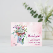 Blush Roze Waterverf Wildflower Wedding Bedankt Briefkaart (Staand voorkant)