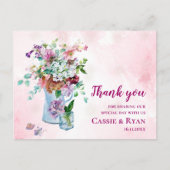 Blush Roze Waterverf Wildflower Wedding Bedankt Briefkaart (Voorkant)