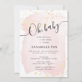 Blush Roze Waterverf x Gouden Spletters Baby showe Kaart (Voorkant)