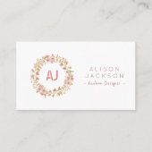 Blush roze weide bloemenkrans mode designer visitekaartje (Voorkant)