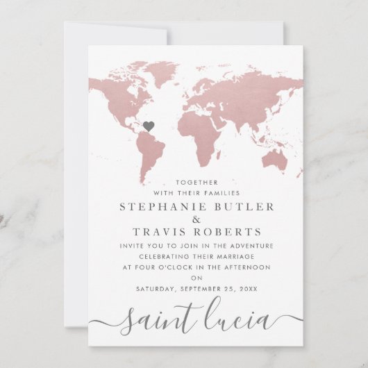 Blush roze Wereldkaart reisthema bruiloft Kaart (Voorkant)