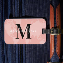 Blush Roze Wereldkaart Script Monogram