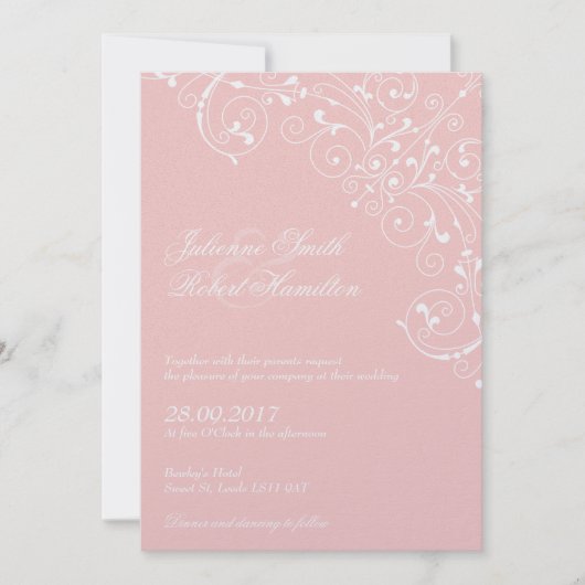 Blush Roze wervelingen bruiloft uitnodiging (Voorkant)