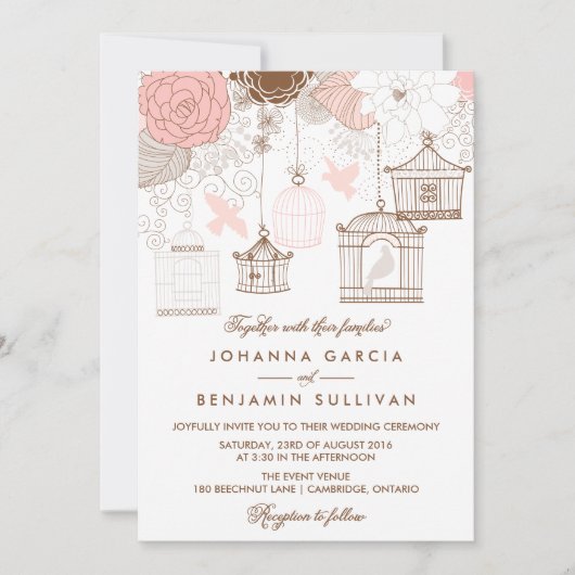 Blush roze Whimsical Birdcages Weddenschap Kaart (Voorkant)