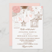 Blush roze Whimsical Birdcages Weddenschap Kaart (Voorkant / Achterkant)