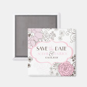 Blush roze Whimsical Flowers Save the Date Magnet (Voorkant / Achterkant)