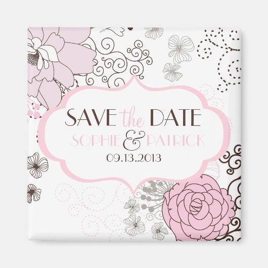 Blush roze Whimsical Flowers Save the Date Magnet (Voorkant)