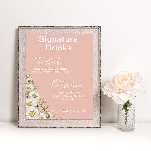 Blush Roze & White Daisies Signature Drinken Poster