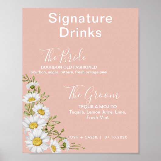 Blush Roze & White Daisies Signature Drinken Poster (Voorkant)