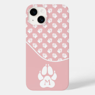 Blush Roze & White Dog Paws & Custom Monogram Case-Mate iPhone 14 Hoesje
