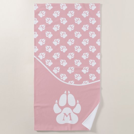 Blush Roze & White Dog Paws & Custom Monogram Strandlaken (Voorkant)