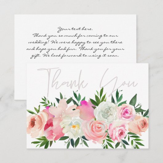 Blush roze & White Floral Bedankkaart (Voorkant / Achterkant)