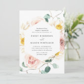 Blush roze & White Floral Eucalyptus Weddenschap Kaart (Staand voorkant)