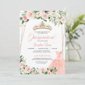 Blush roze & White Floral Quinceañera Celebration Kaart (Staand voorkant)