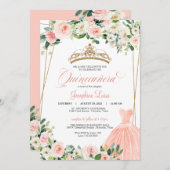Blush roze & White Floral Quinceañera Celebration Kaart (Voorkant / Achterkant)