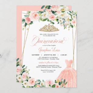 Blush roze & White Floral Quinceañera Celebration Kaart