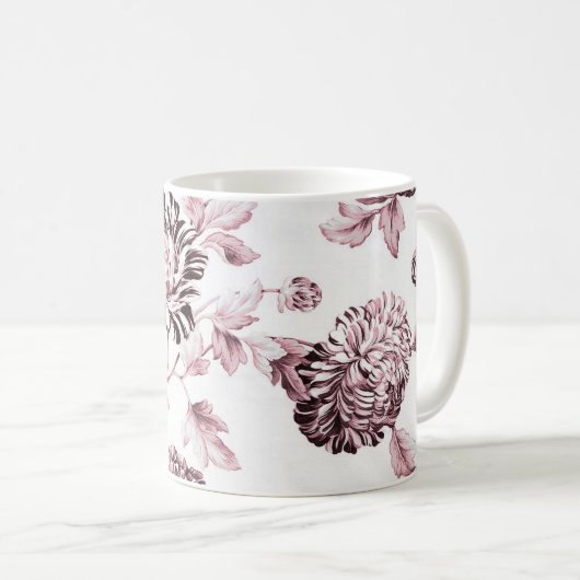 Blush Roze & White  Floral Toile No.2 Koffiemok (Voorkant rechts)