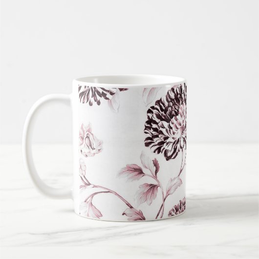 Blush Roze & White  Floral Toile No.2 Koffiemok (Links)