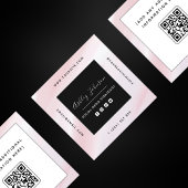 Blush roze & White QR Code Social Media Modern Vierkante Visitekaartje