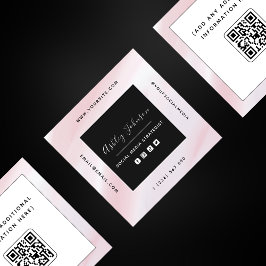 Blush roze & White QR Code Social Media Modern Vierkante Visitekaartje