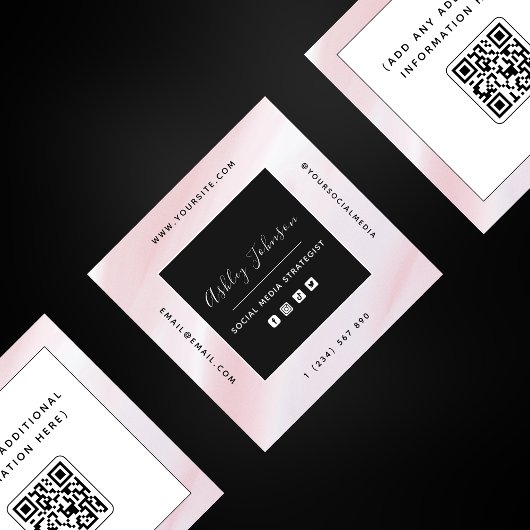 Blush roze & White QR Code Social Media Modern Vierkante Visitekaartje