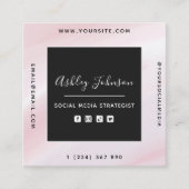 Blush roze & White QR Code Social Media Modern Vierkante Visitekaartje (Voorkant)