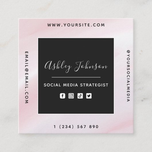 Blush roze & White QR Code Social Media Modern Vierkante Visitekaartje (Voorkant)