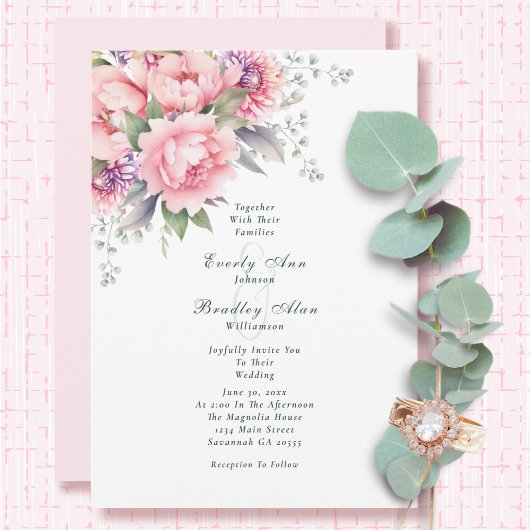 Blush Roze Wijze Waterverf Bloemen Script Wedding Kaart