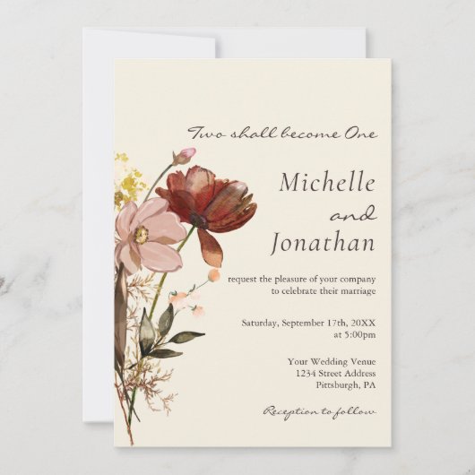 Blush Roze Wildbloemen Bloemen Christelijke bruilo Kaart (Voorkant)