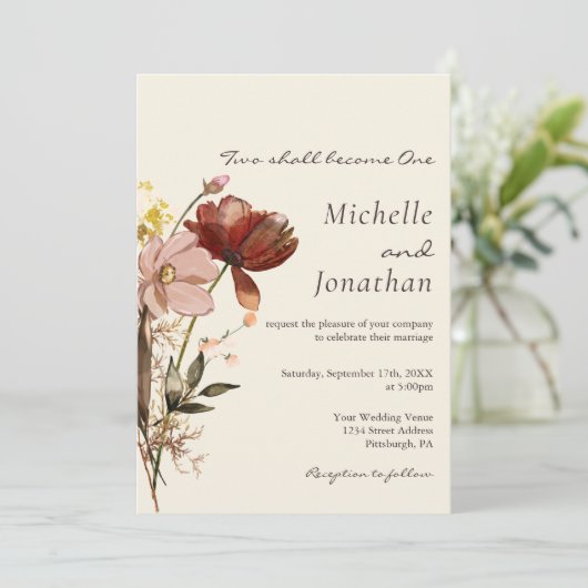 Blush Roze Wildbloemen Bloemen Christelijke bruilo Kaart (Staand voorkant)