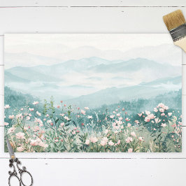 Blush Roze Wildbloemen en bergen Decoupage Tissuepapier