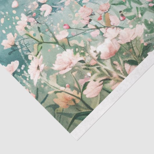 Blush Roze Wildbloemen en bergen Decoupage Tissuepapier (Detail)