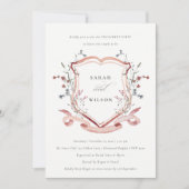 Blush Roze Wilde Bloem Waterverf Crest Trouwring Kaart (Voorkant)
