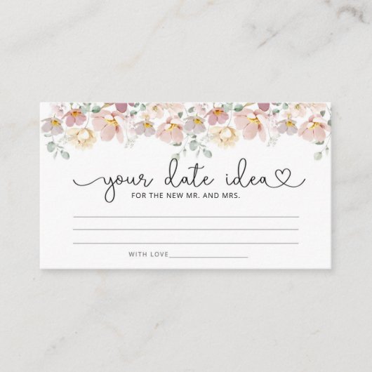 Blush roze wilde bloemen Date nacht ideeën. Datump Informatiekaartje (Voorkant)