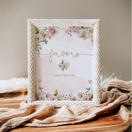Blush roze wilde bloemen Favors baby shower Poster
