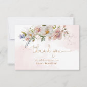 Blush roze wilde bloemen verjaardag dank u kaart (Voorkant)