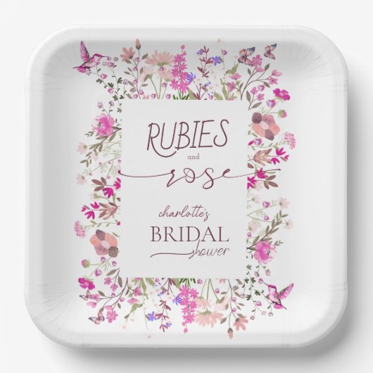 Blush Roze Wildflower Vrijgezellenfeest Papier Bor Papieren Bordje (Voorkant)