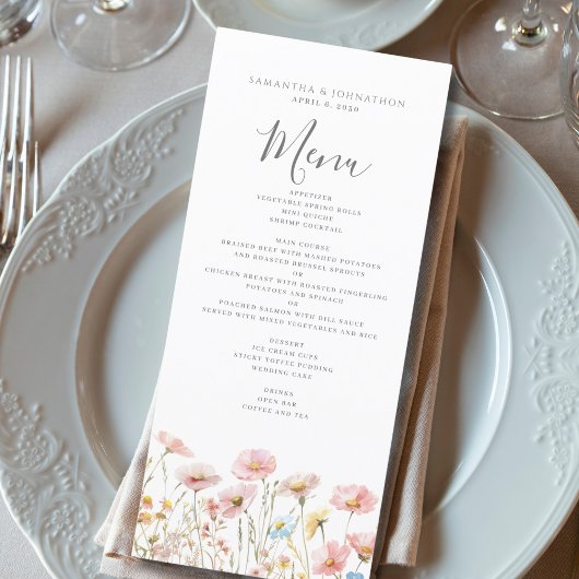 Blush Roze Wildflower Waterverf Wedding Flat Menu