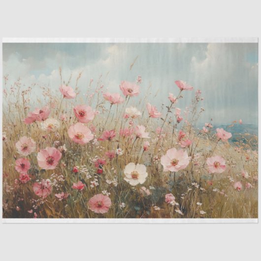 Blush Roze Wildflowers Schilderachtig Schilderij D Tissuepapier (Voorkant)