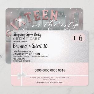 Blush Roze Winkelen Spree City Limo Sweet 16 Party Kaart