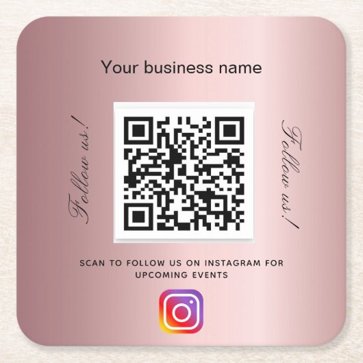 Blush roze winkelnaam qr code Instagram Kartonnen Onderzetters (Voorkant)