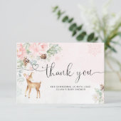 Blush roze winter baby herten dank u kaart (Staand voorkant)