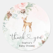 Blush roze winter baby herten dank u ronde sticker (Voorkant)