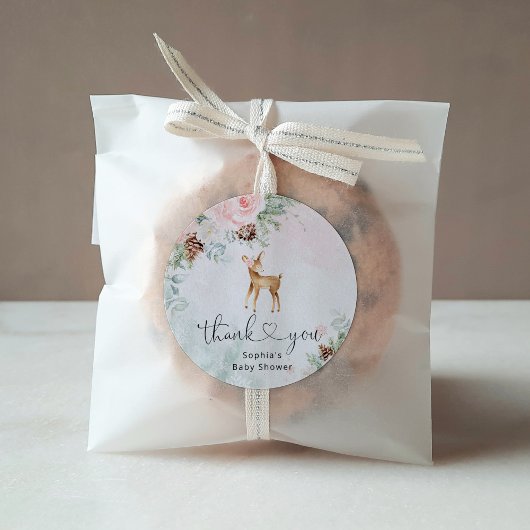 Blush roze winter baby herten dank u ronde sticker
