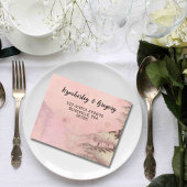 Blush roze winter besneeuwde dennenboom kerstfoto all in one uitnodiging