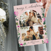Blush Roze Winter Botanische 2 Foto Kerst Kaart