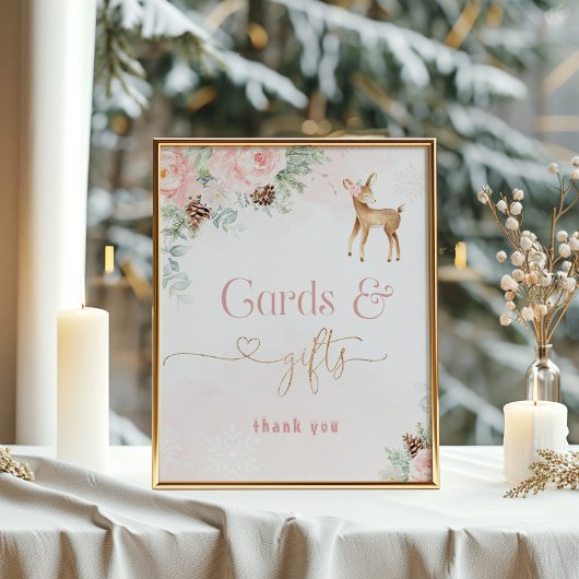 Blush roze winter herten verjaardagskaarten en ges poster