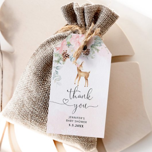 Blush roze winter Oh Deer bedankt Cadeaulabel